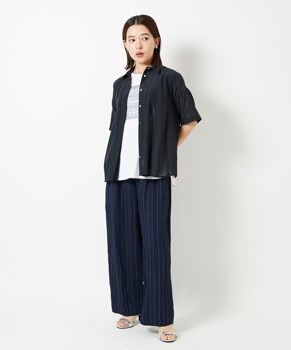 PHLHD46250 GEORGES RECH(小さいサイズ)(メゾン ドゥ サンク) ランダムピンストライプドビーバレルパンツ ブラウン