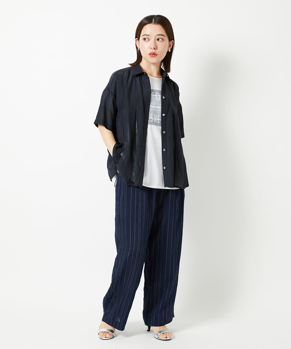 PHLHD46250 GEORGES RECH(小さいサイズ)(メゾン ドゥ サンク) ランダムピンストライプドビーバレルパンツ ブラウン