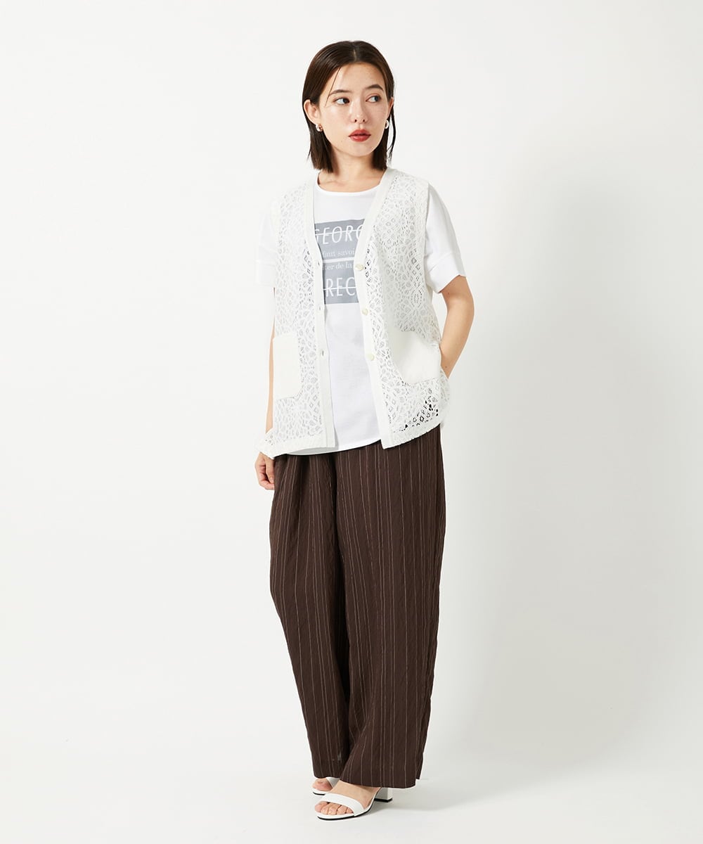 PHLHD46250 GEORGES RECH(小さいサイズ)(メゾン ドゥ サンク) ランダムピンストライプドビーバレルパンツ ブラウン