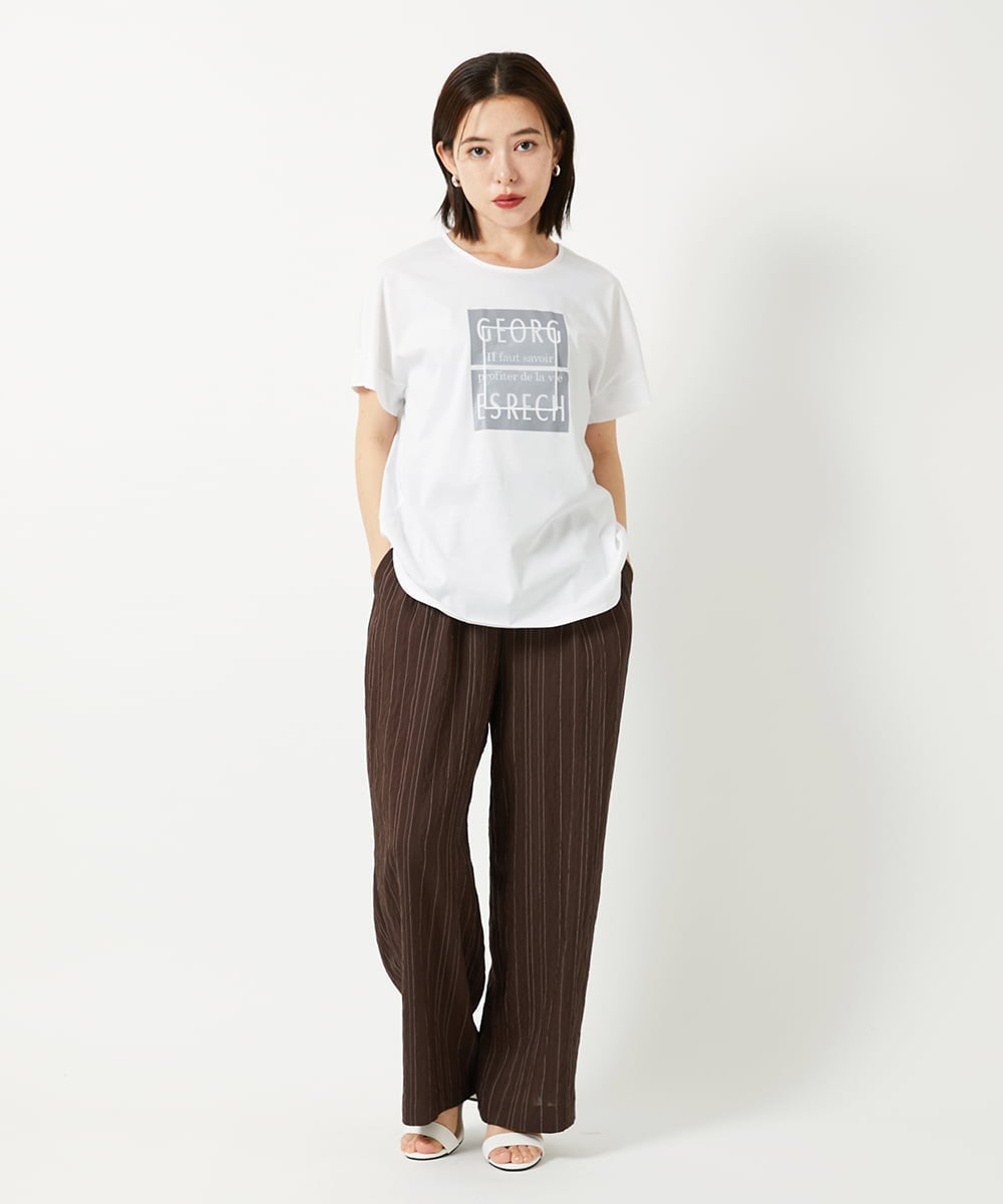 PHLHD46250 GEORGES RECH(小さいサイズ)(メゾン ドゥ サンク) ランダムピンストライプドビーバレルパンツ ブラウン