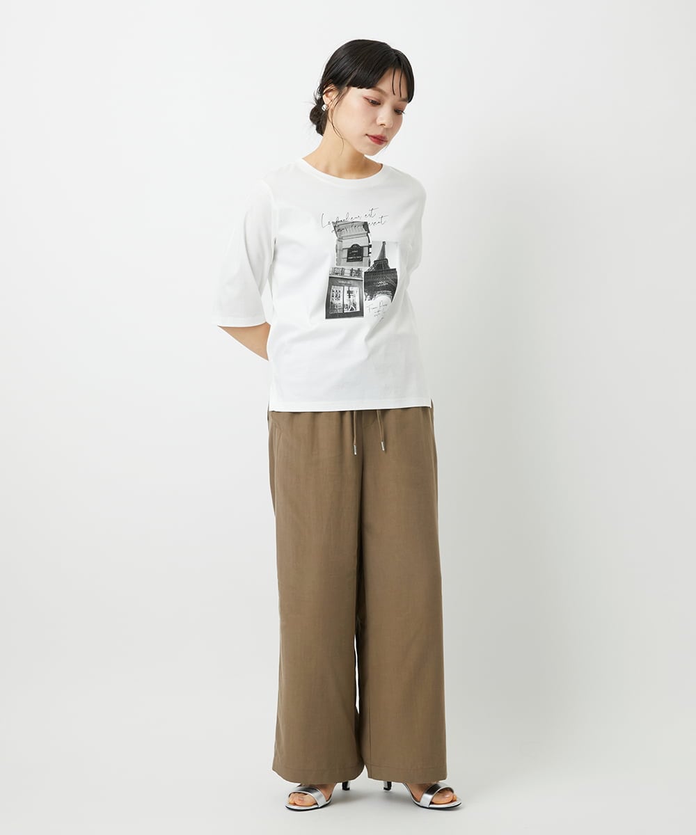 PHLHE70230 GEORGES RECH(小さいサイズ)(メゾン ドゥ サンク) リネン混リラックスワイドパンツ ベージュ