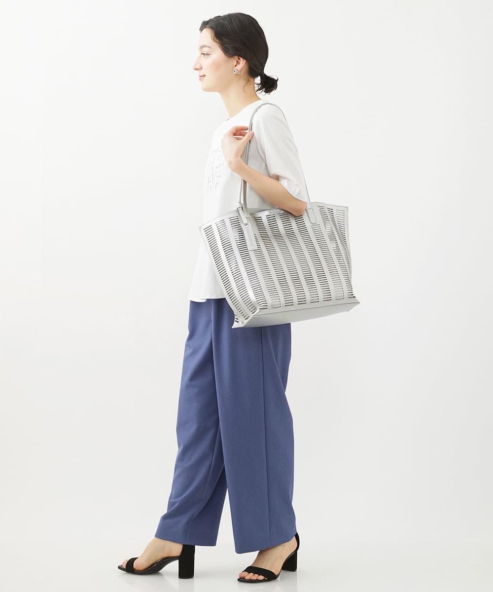 PHLHX37210 GEORGES RECH(小さいサイズ)(メゾン ドゥ サンク) ツイルタックワイドストレートパンツ ライトグレー