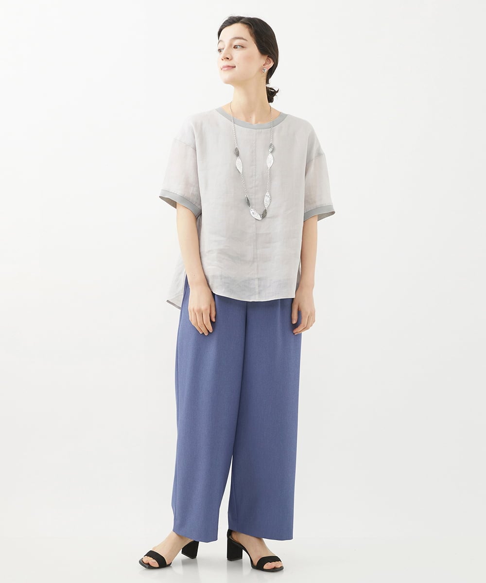 PHLHX37210 GEORGES RECH(小さいサイズ)(メゾン ドゥ サンク) ツイルタックワイドストレートパンツ ライトグレー