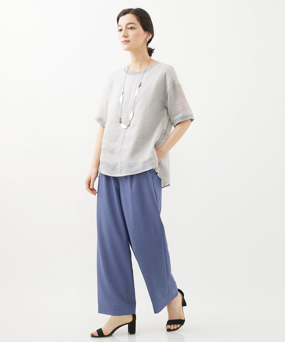 PHLHX37210 GEORGES RECH(小さいサイズ)(メゾン ドゥ サンク) ツイルタックワイドストレートパンツ ライトグレー
