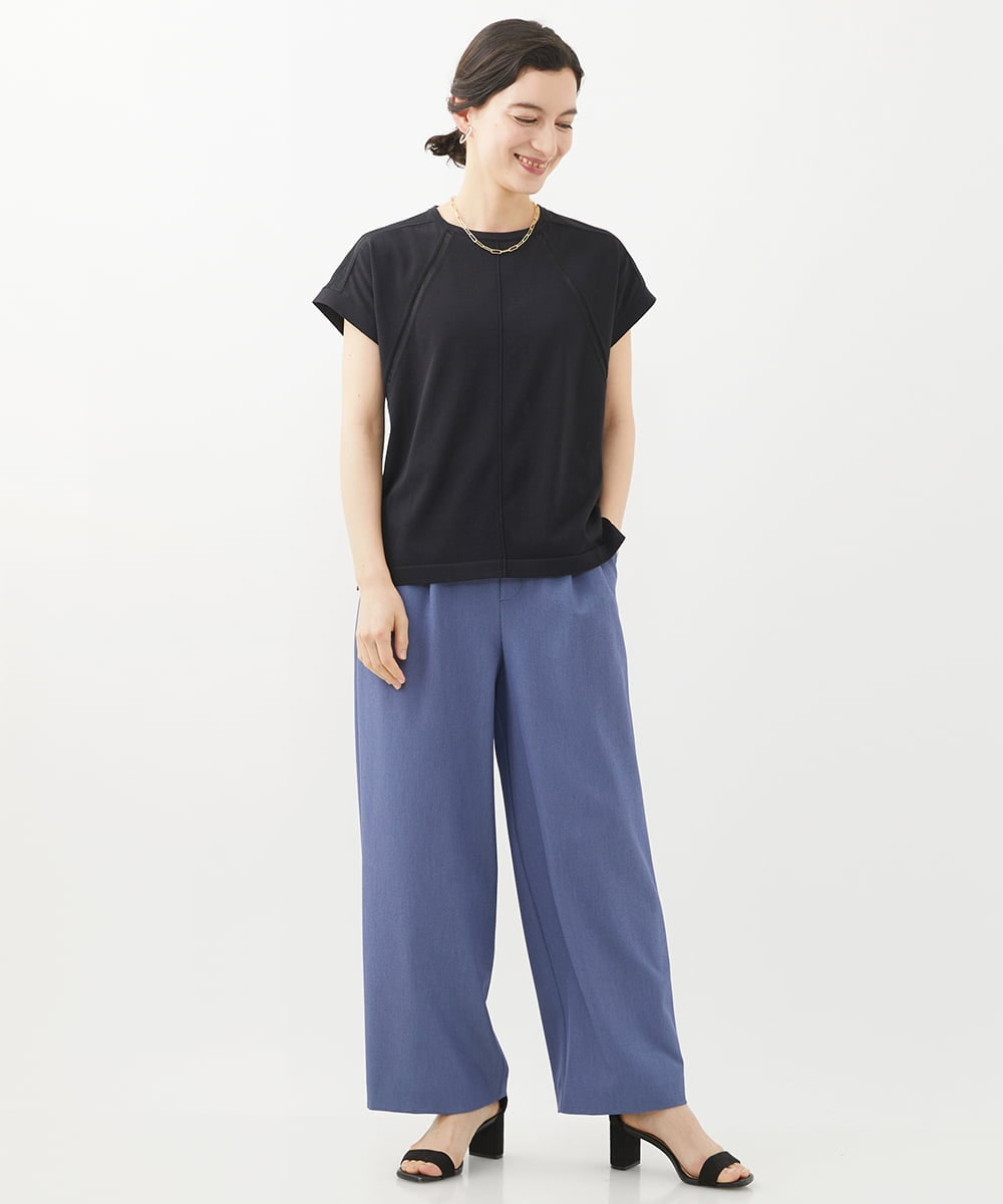 PHLHX37210 GEORGES RECH(小さいサイズ)(メゾン ドゥ サンク) ツイルタックワイドストレートパンツ ライトグレー