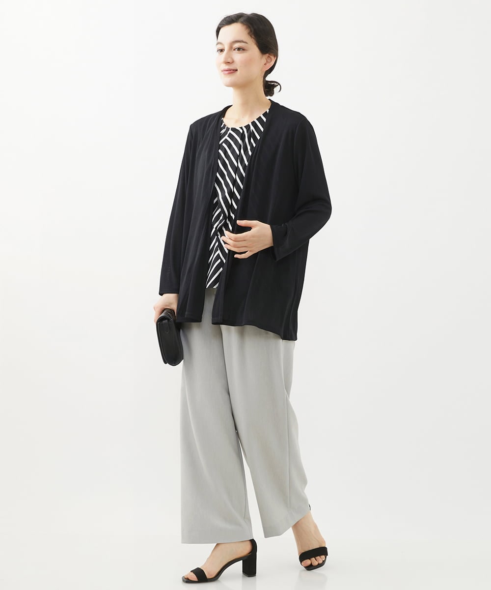 PHLHX37210 GEORGES RECH(小さいサイズ)(メゾン ドゥ サンク) ツイルタックワイドストレートパンツ ライトグレー
