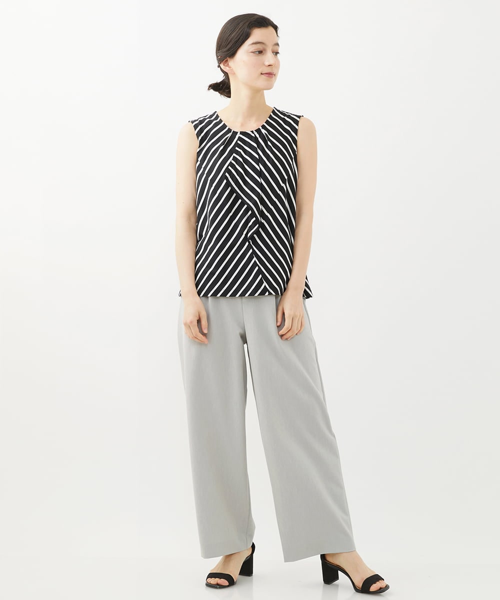PHLHX37210 GEORGES RECH(小さいサイズ)(メゾン ドゥ サンク) ツイルタックワイドストレートパンツ ライトグレー