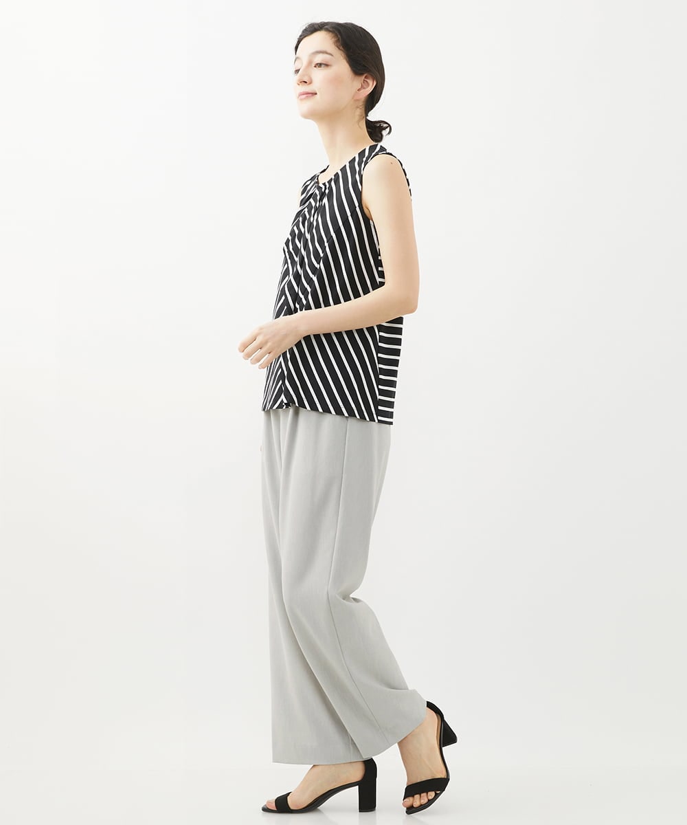 PHLHX37210 GEORGES RECH(小さいサイズ)(メゾン ドゥ サンク) ツイルタックワイドストレートパンツ ライトグレー