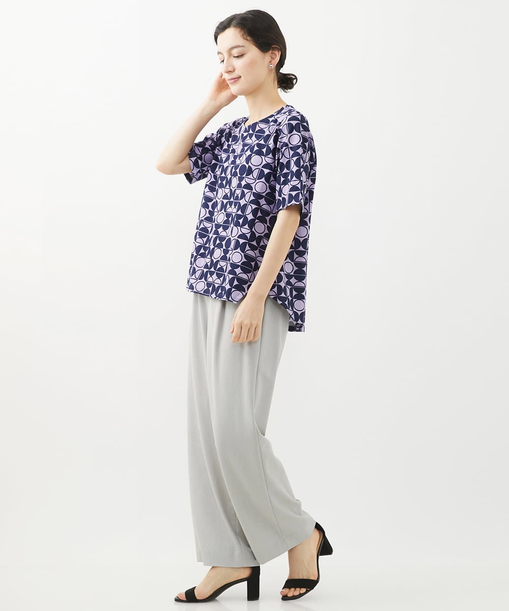 PHLHX37210 GEORGES RECH(小さいサイズ)(メゾン ドゥ サンク) ツイルタックワイドストレートパンツ ライトグレー
