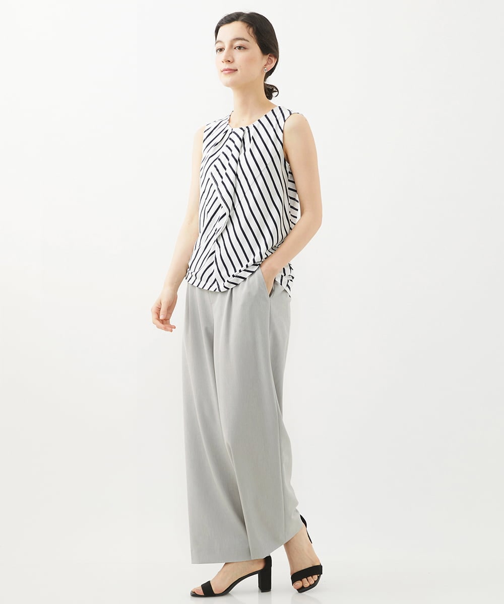 PHLHX37210 GEORGES RECH(小さいサイズ)(メゾン ドゥ サンク) ツイルタックワイドストレートパンツ ライトグレー