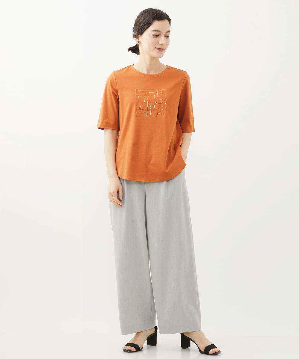 PHLHX37210 GEORGES RECH(小さいサイズ)(メゾン ドゥ サンク) ツイルタックワイドストレートパンツ ライトグレー