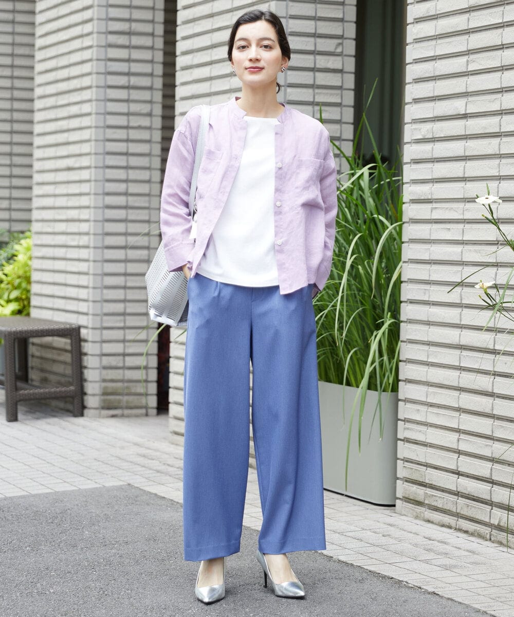 PHLHX37210 GEORGES RECH(小さいサイズ)(メゾン ドゥ サンク) ツイルタックワイドストレートパンツ ライトグレー