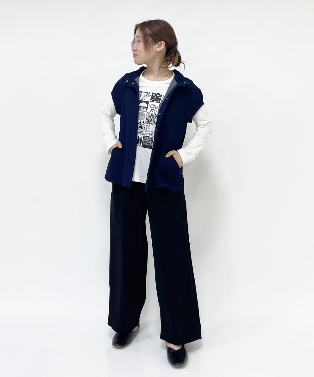 PHLJQ24230 GEORGES RECH(小さいサイズ)(メゾン ドゥ サンク) ストレッチワイドパンツ ブラック