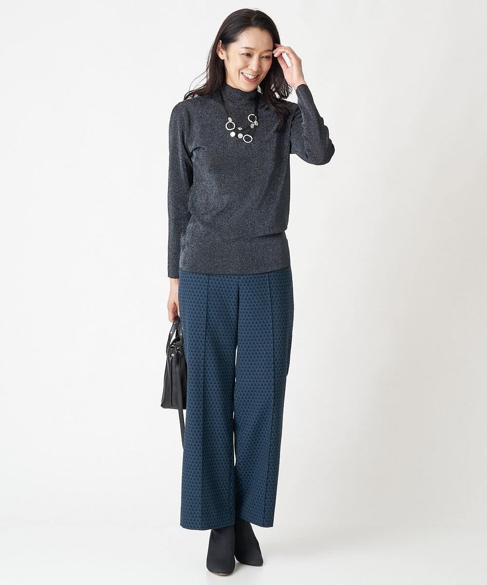 PHLJS38290 GEORGES RECH(小さいサイズ)(メゾン ドゥ サンク) [日本製]トライアングルジャカードフレアパンツ ブラック系