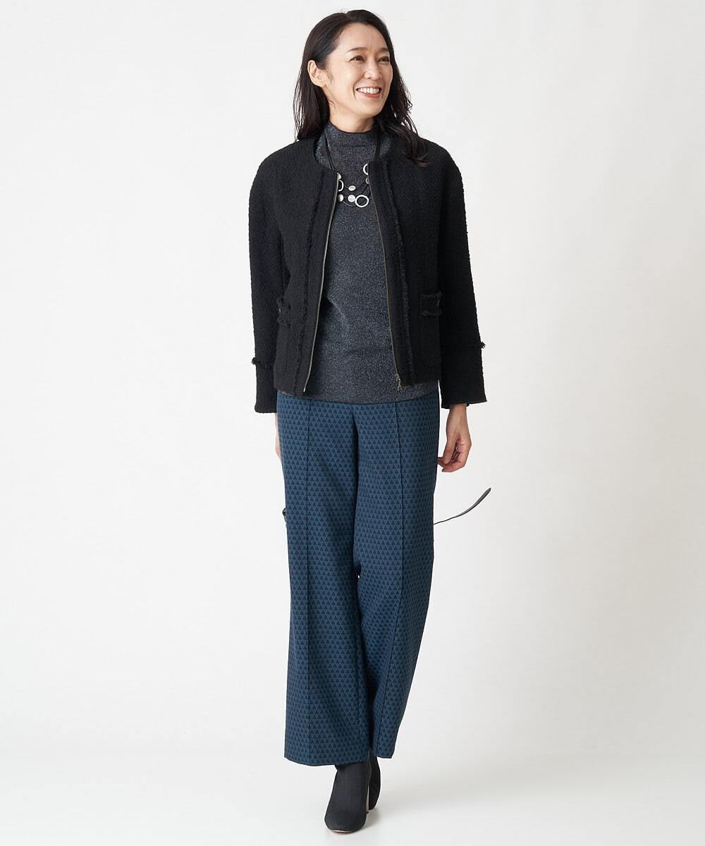 PHLJS38290 GEORGES RECH(小さいサイズ)(メゾン ドゥ サンク) [日本製]トライアングルジャカードフレアパンツ ブラック系
