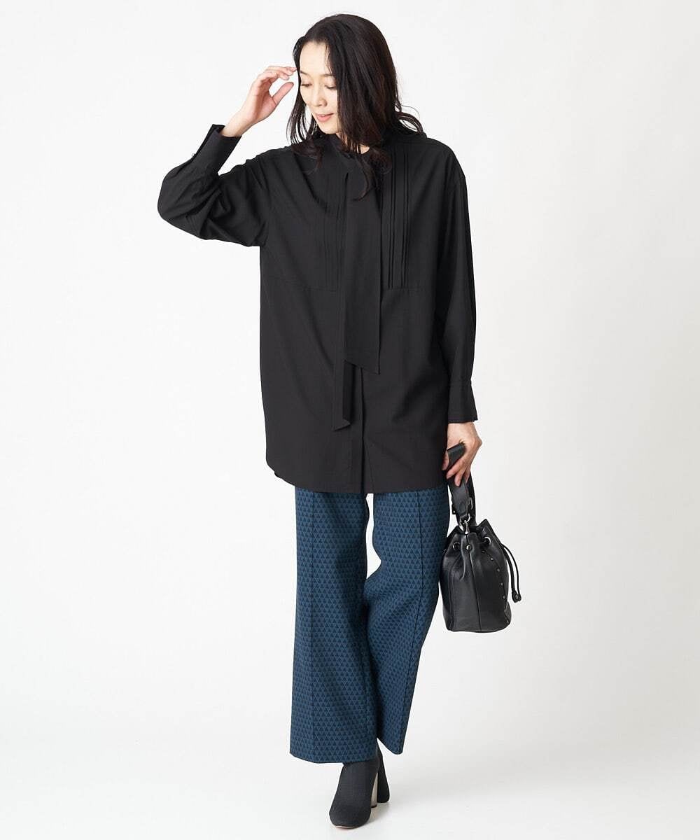 PHLJS38290 GEORGES RECH(小さいサイズ)(メゾン ドゥ サンク) [日本製]トライアングルジャカードフレアパンツ ブラック系