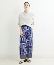 PHLJT31330 GEORGES RECH(小さいサイズ)(メゾン ドゥ サンク) [日本製]ジオメトリックストレートワイドパンツ ブルー系