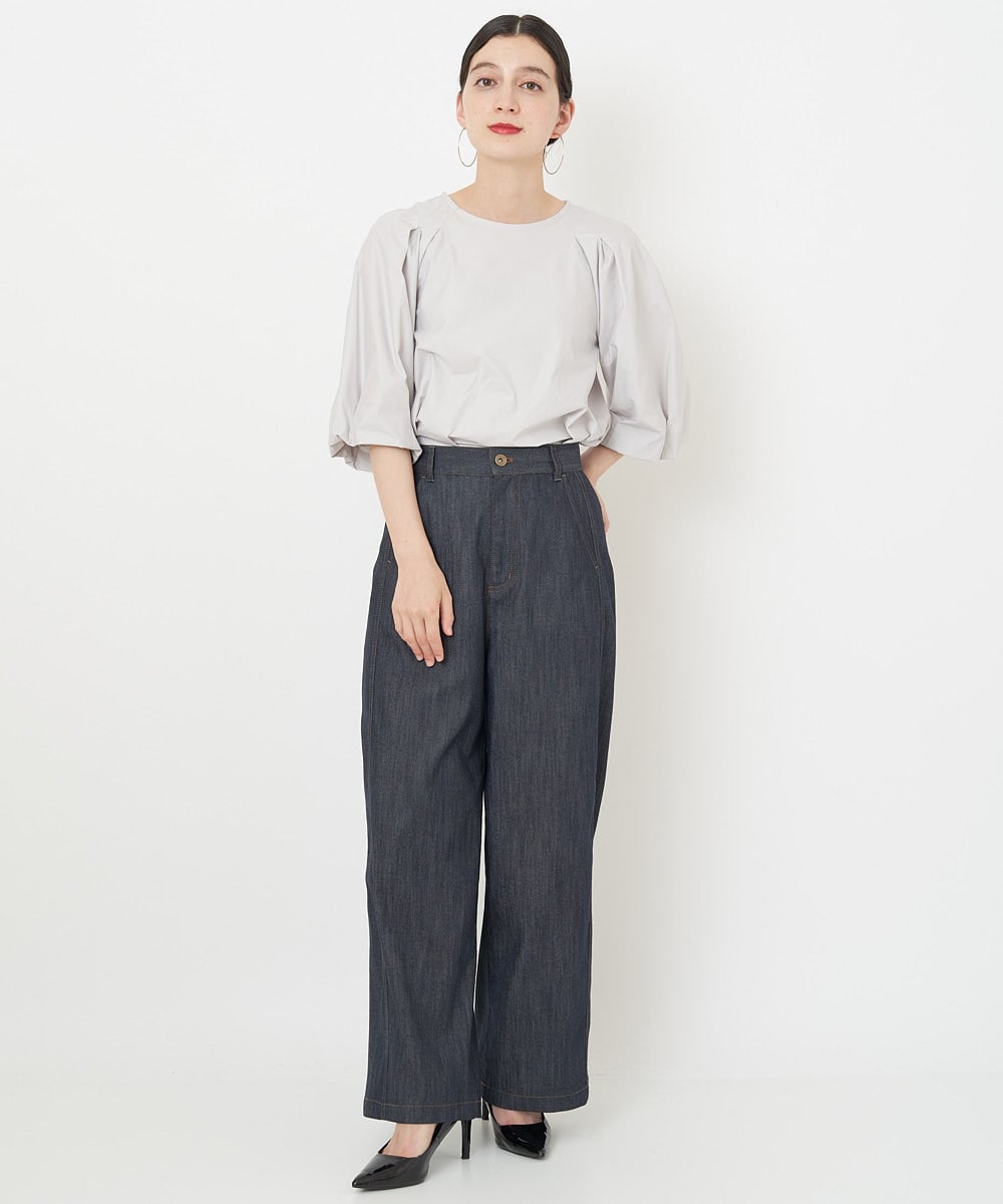 PHLJU30230 GEORGES RECH(小さいサイズ)(メゾン ドゥ サンク) シャンブレーデニムワイドパンツ ネイビー