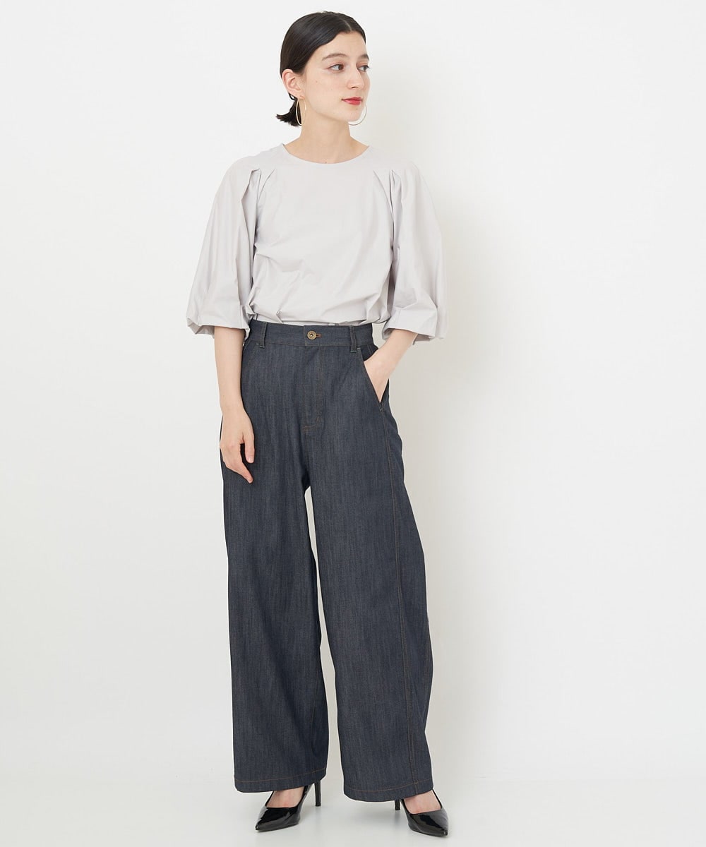 PHLJU30230 GEORGES RECH(小さいサイズ)(メゾン ドゥ サンク) シャンブレーデニムワイドパンツ ネイビー