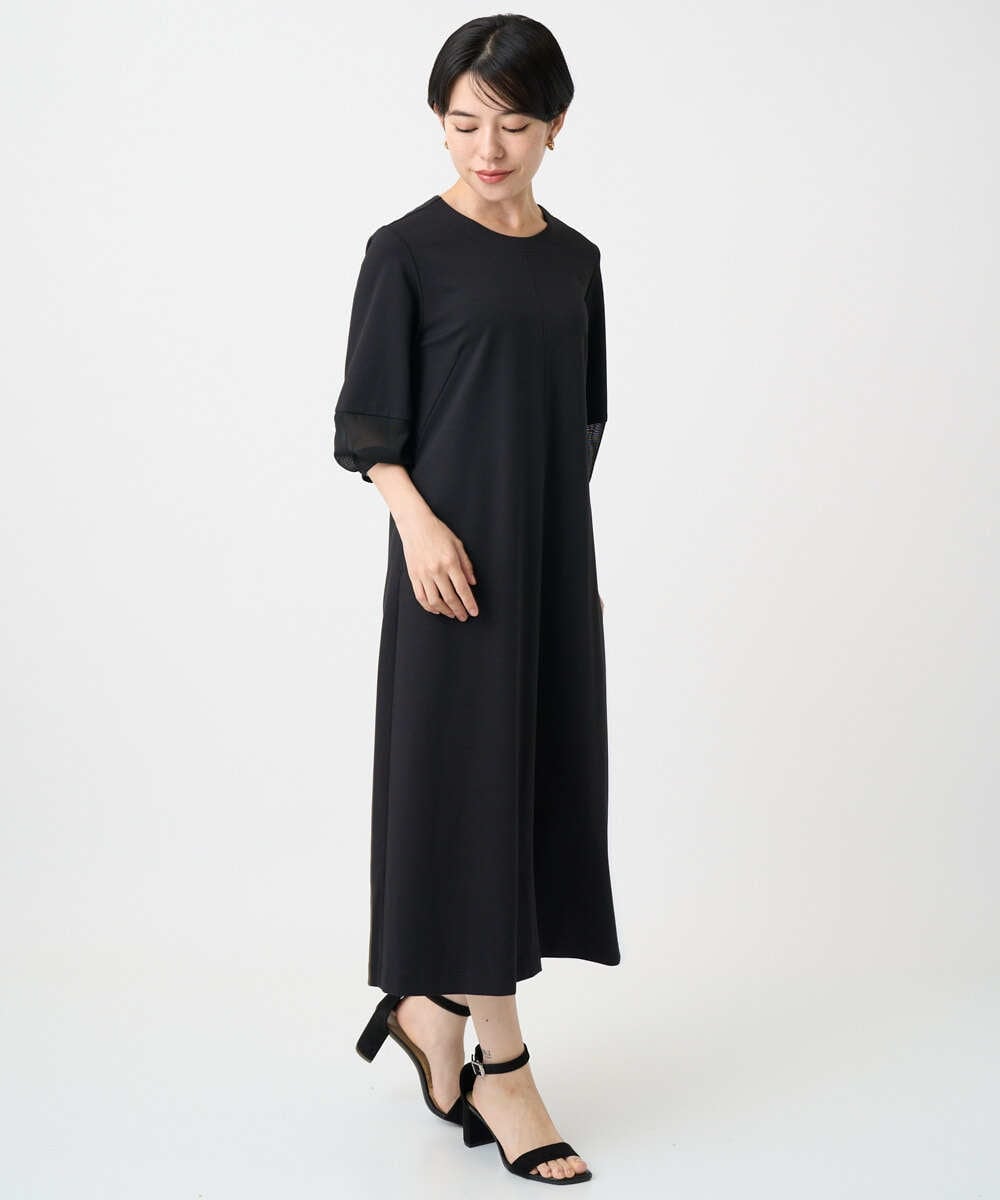 PHPGA41430 GEORGES RECH(小さいサイズ)(メゾン ドゥ サンク) [接触冷感] [日本製]ストレッチランタンスリーブナローワンピース ブラック
