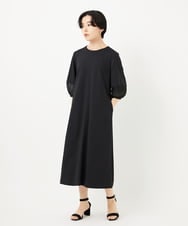 PHPGA41430 GEORGES RECH(小さいサイズ)(メゾン ドゥ サンク)  [日本製]ストレッチランタンスリーブナローワンピース ブラック
