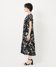 PHPGA43490 GEORGES RECH(小さいサイズ)(メゾン ドゥ サンク)  [日本製]ブラッシュパターンフレンチスリーブワンピース ブラック