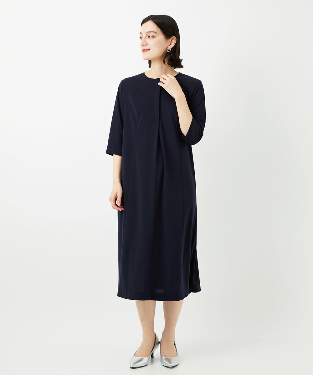 PHPGD11330 GEORGES RECH(小さいサイズ)(メゾン ドゥ サンク) ドライタッチジャージーフレアワンピース ネイビー