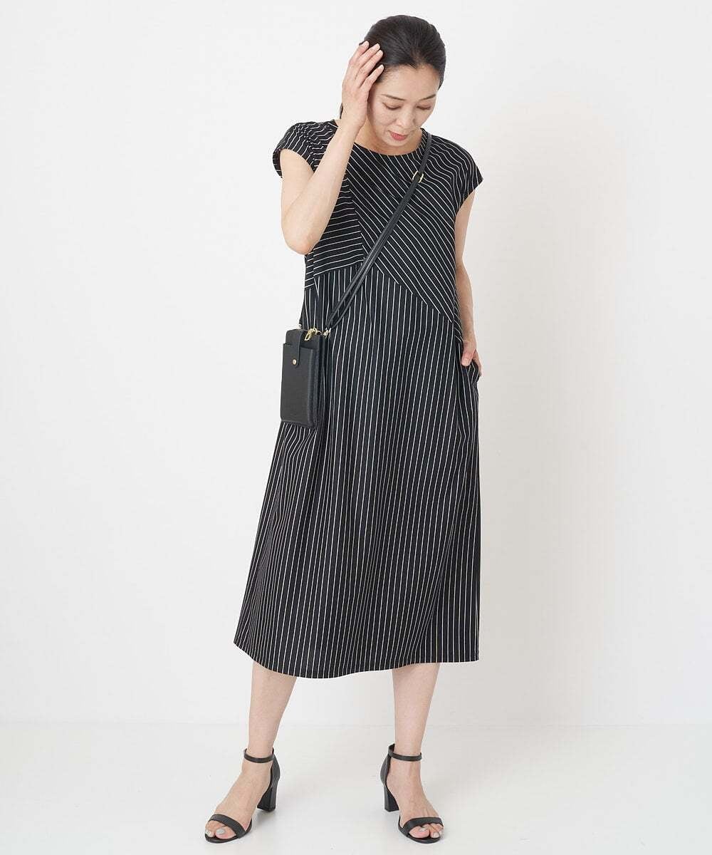 PHPHT24390 GEORGES RECH(小さいサイズ)(メゾン ドゥ サンク) [2点セット]フレンチスリーブワンピース×カーディガン ブルー×ホワイト