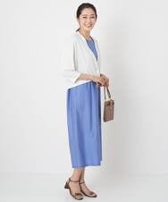 PHPHT24390 GEORGES RECH(小さいサイズ)(メゾン ドゥ サンク) [2点セット]フレンチスリーブワンピース×カーディガン ブルー×ホワイト