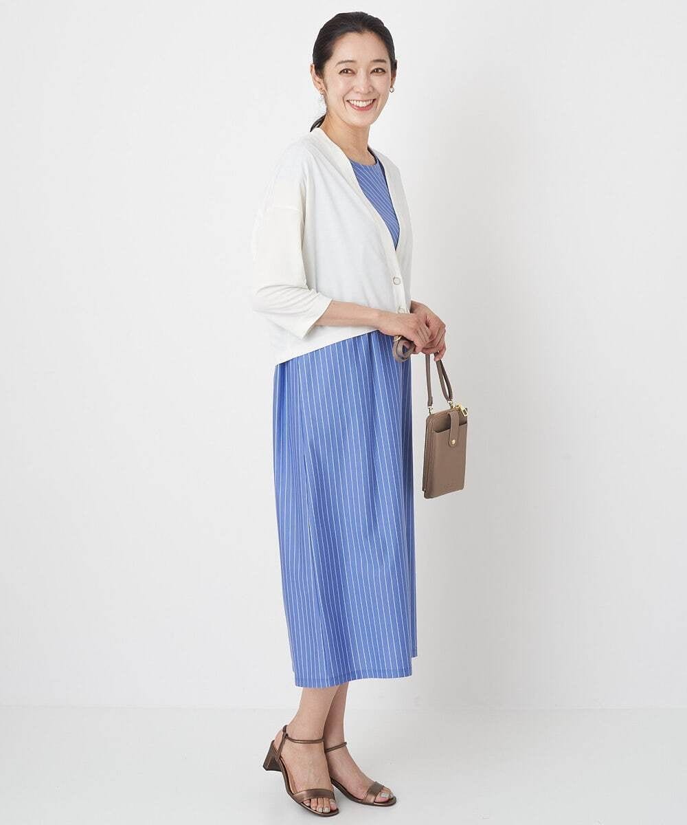 PHPHT24390 GEORGES RECH(小さいサイズ)(メゾン ドゥ サンク) [2点セット]フレンチスリーブワンピース×カーディガン ブルー×ホワイト
