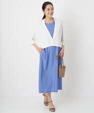 PHPHT24390 GEORGES RECH(小さいサイズ)(メゾン ドゥ サンク) [2点セット]フレンチスリーブワンピース×カーディガン ブルー×ホワイト