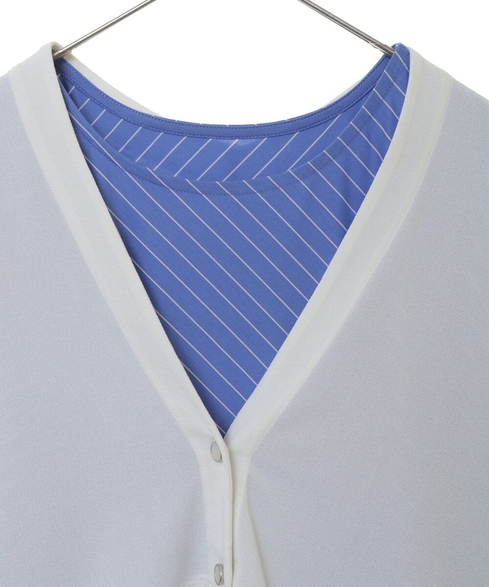 PHPHT24390 GEORGES RECH(小さいサイズ)(メゾン ドゥ サンク) [2点セット]フレンチスリーブワンピース×カーディガン ブルー×ホワイト