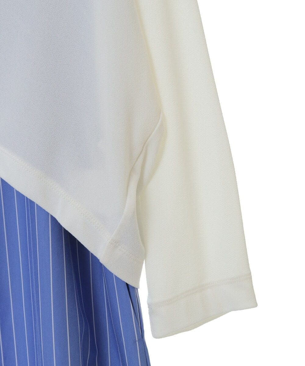 PHPHT24390 GEORGES RECH(小さいサイズ)(メゾン ドゥ サンク) [2点セット]フレンチスリーブワンピース×カーディガン ブルー×ホワイト