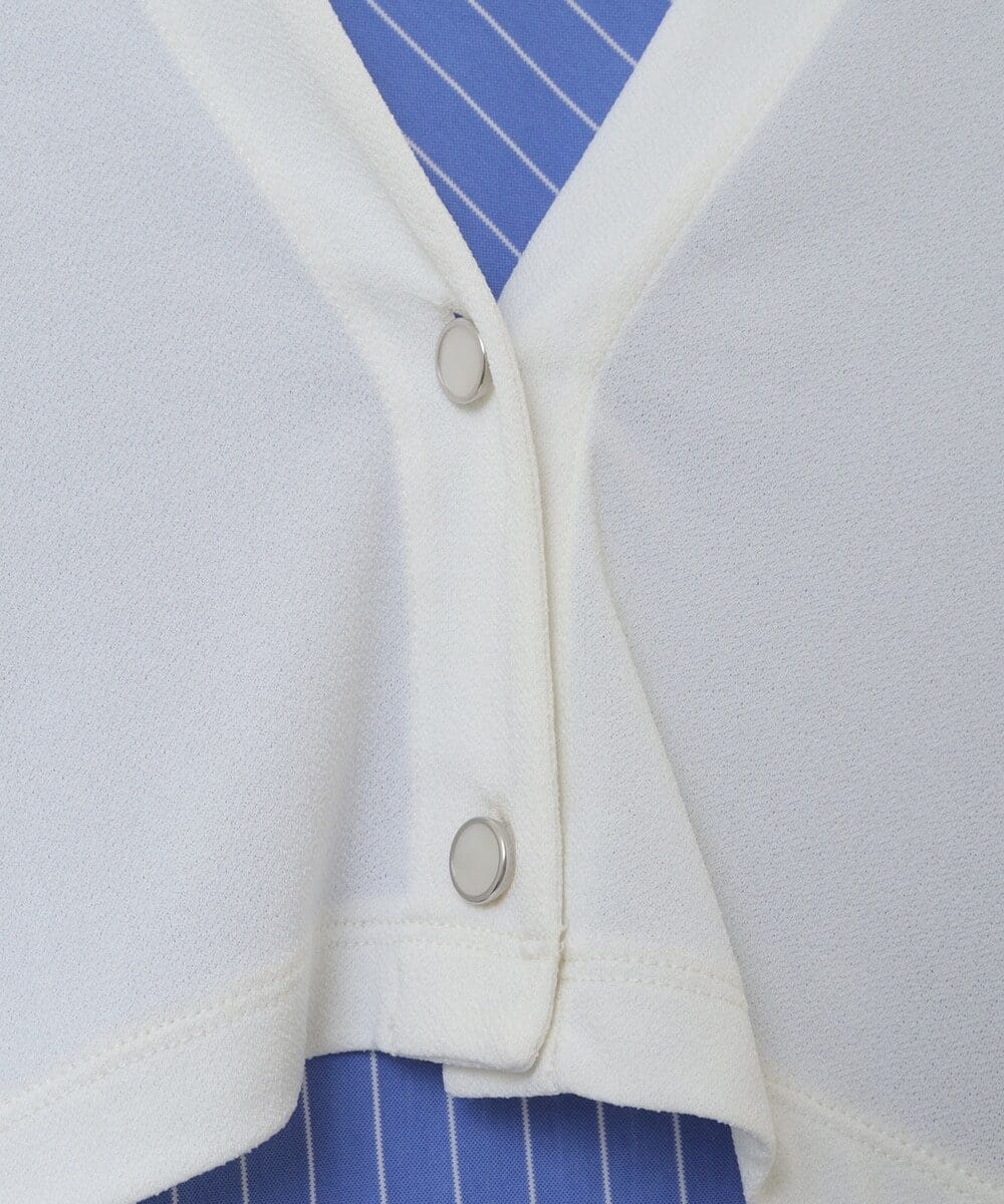PHPHT24390 GEORGES RECH(小さいサイズ)(メゾン ドゥ サンク) [2点セット]フレンチスリーブワンピース×カーディガン ブルー×ホワイト