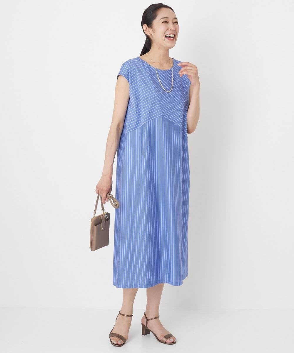 PHPHT24390 GEORGES RECH(小さいサイズ)(メゾン ドゥ サンク) [2点セット]フレンチスリーブワンピース×カーディガン ブルー×ホワイト