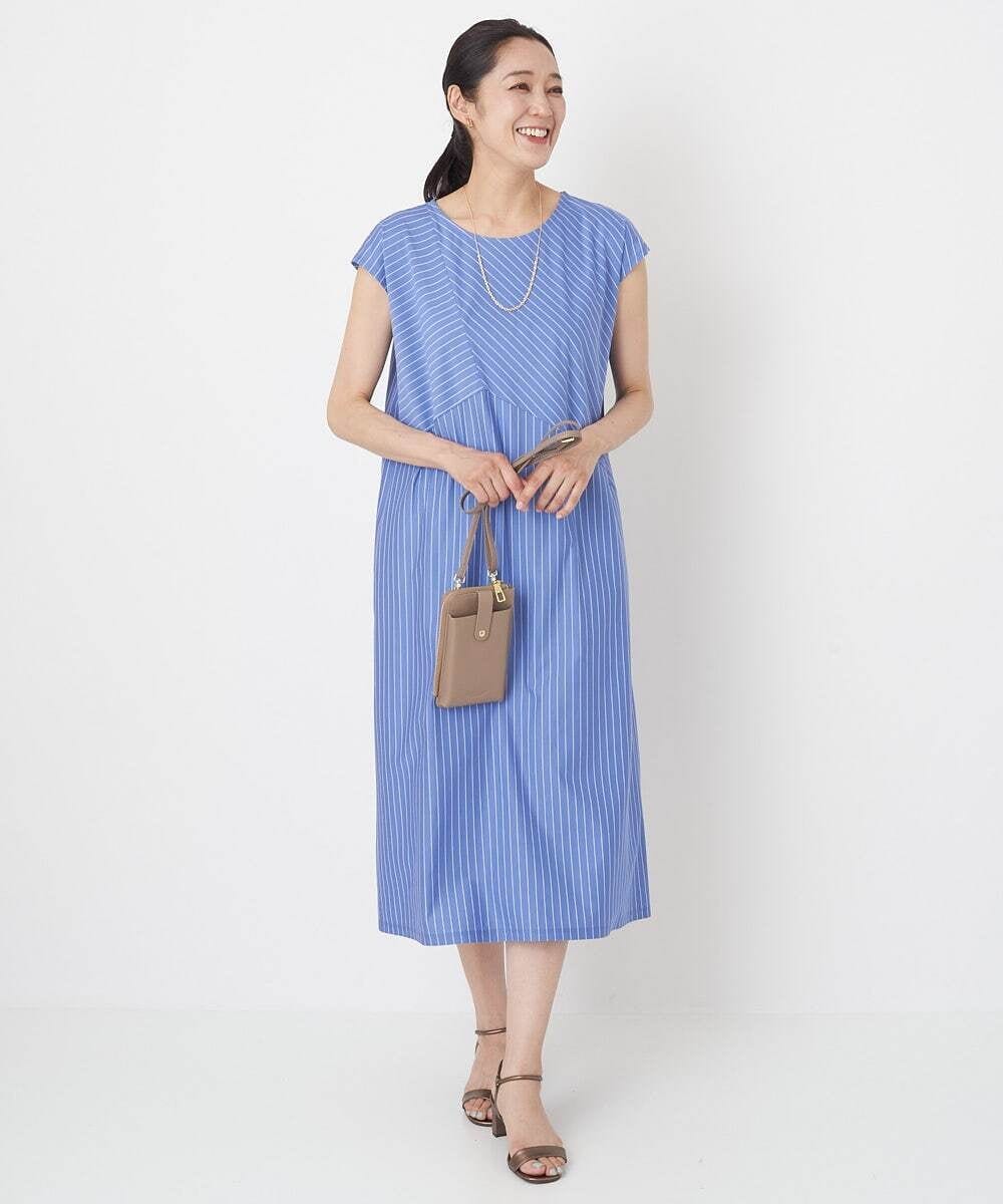 PHPHT24390 GEORGES RECH(小さいサイズ)(メゾン ドゥ サンク) [2点セット]フレンチスリーブワンピース×カーディガン ブルー×ホワイト