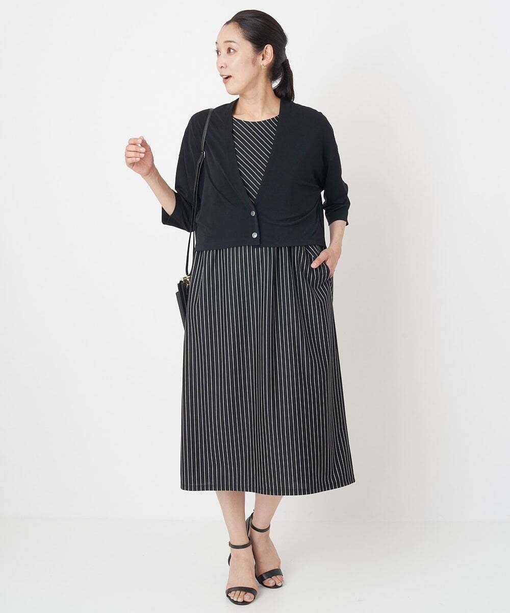 PHPHT24390 GEORGES RECH(小さいサイズ)(メゾン ドゥ サンク) [2点セット]フレンチスリーブワンピース×カーディガン ブルー×ホワイト