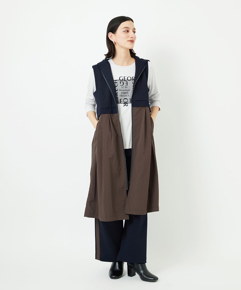 PHQAD01250 GEORGES RECH(小さいサイズ)(メゾン ドゥ サンク) ストレッチダンボールストレートワイドパンツ ブラック