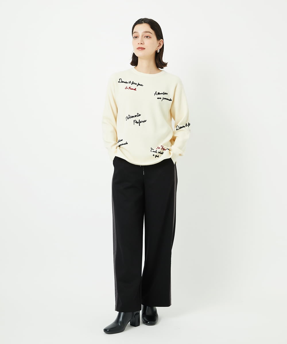 PHQAD01250 GEORGES RECH(小さいサイズ)(メゾン ドゥ サンク) ストレッチダンボールストレートワイドパンツ ブラック