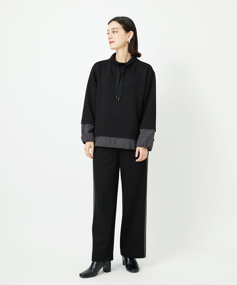 PHQAD01250 GEORGES RECH(小さいサイズ)(メゾン ドゥ サンク) ストレッチダンボールストレートワイドパンツ ブラック
