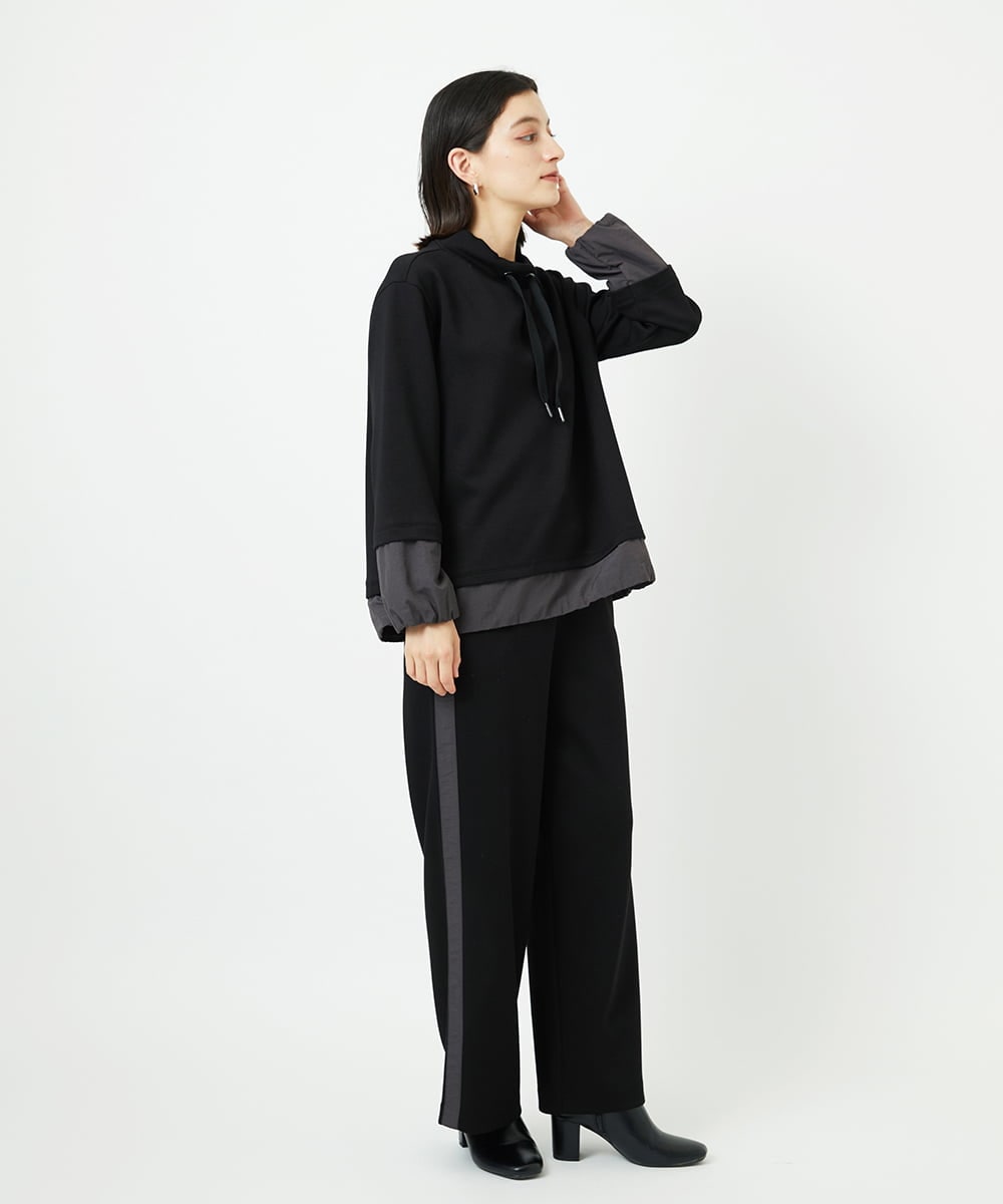 PHQAD01250 GEORGES RECH(小さいサイズ)(メゾン ドゥ サンク) ストレッチダンボールストレートワイドパンツ ブラック