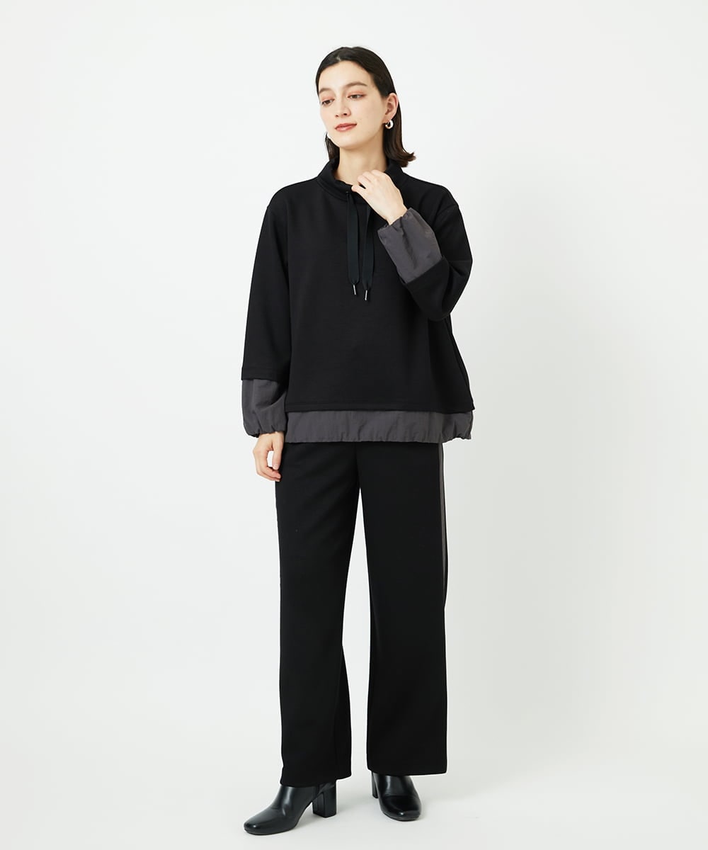 PHQAD01250 GEORGES RECH(小さいサイズ)(メゾン ドゥ サンク) ストレッチダンボールストレートワイドパンツ ブラック