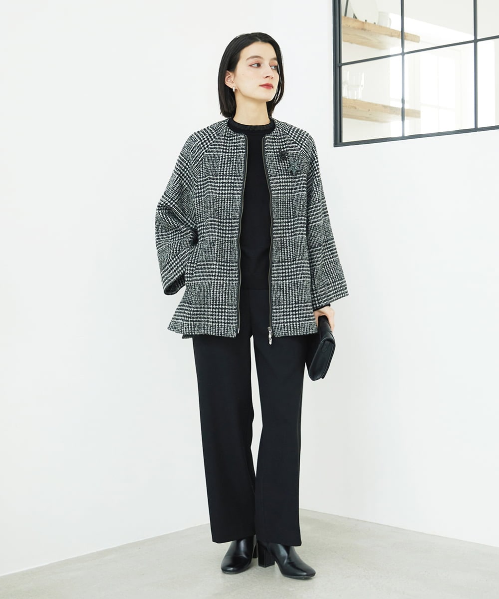 PHQAD39190 GEORGES RECH(小さいサイズ)(メゾン ドゥ サンク)  [日本製]ウーリッチ両面起毛ストレートパンツ グレー系(千鳥柄)