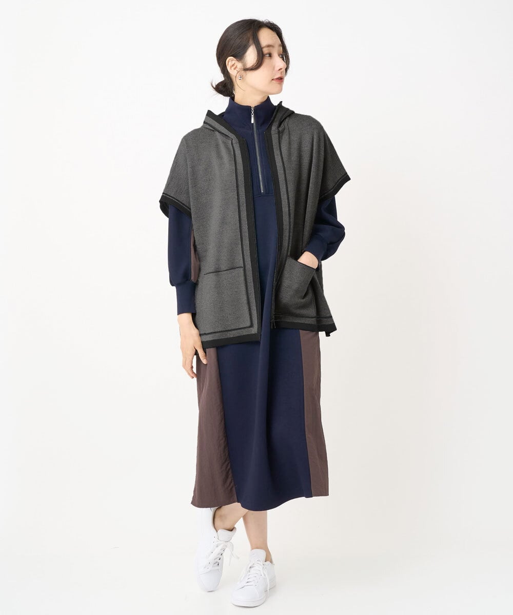 PHSAD03330 GEORGES RECH(小さいサイズ)(メゾン ドゥ サンク) ダブルジャカードニットポンチョ ベージュ