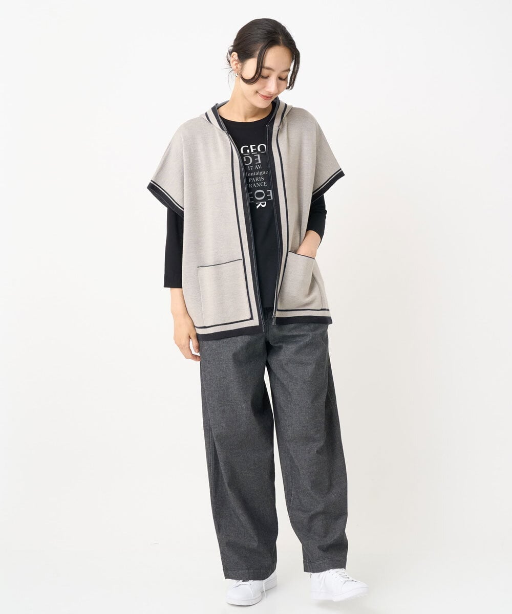 PHSAD03330 GEORGES RECH(小さいサイズ)(メゾン ドゥ サンク) ダブルジャカードニットポンチョ ベージュ