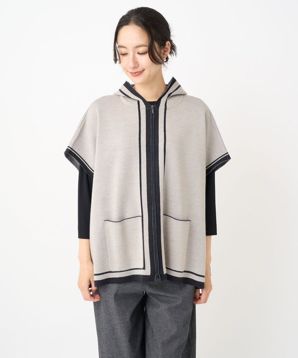 PHSAD03330 GEORGES RECH(小さいサイズ)(メゾン ドゥ サンク) ダブルジャカードニットポンチョ ベージュ