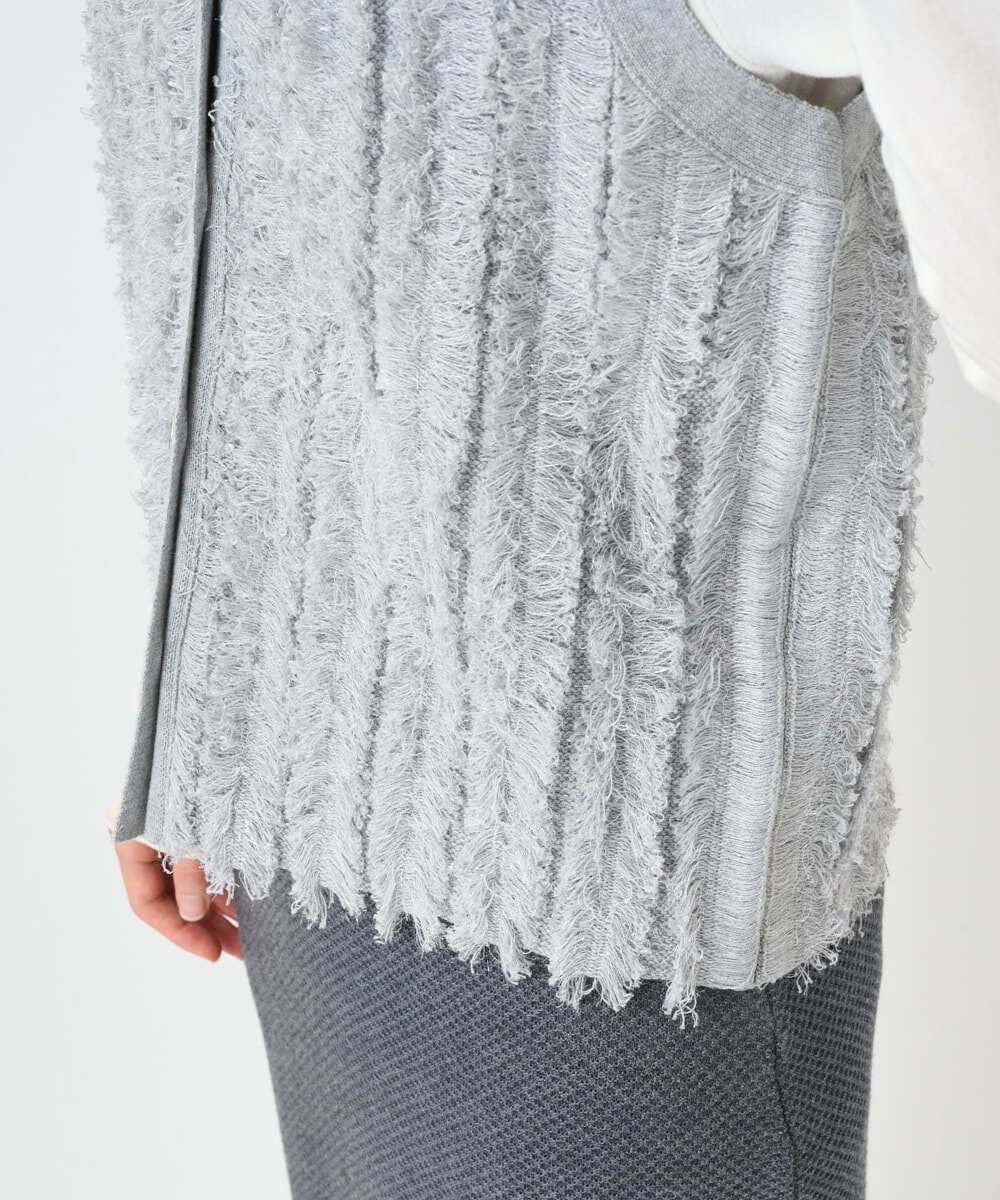 PHSAD36250 GEORGES RECH(小さいサイズ)(メゾン ドゥ サンク) ラメジャガードシャギーニットベスト ライトグレー