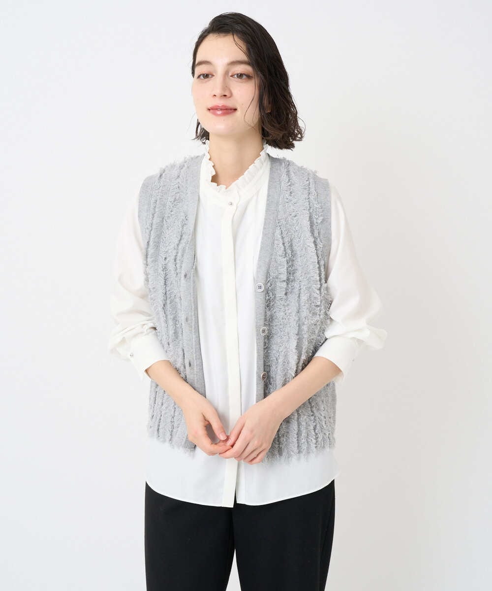 PHSAD36250 GEORGES RECH(小さいサイズ)(メゾン ドゥ サンク) ラメジャガードシャギーニットベスト ライトグレー