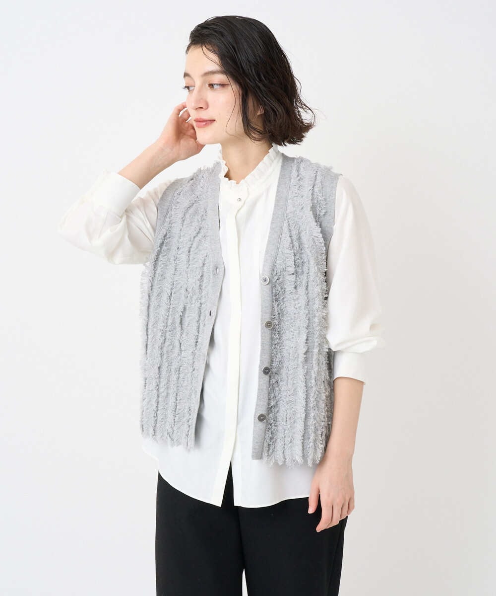 PHSAD36250 GEORGES RECH(小さいサイズ)(メゾン ドゥ サンク) ラメジャガードシャギーニットベスト ライトグレー