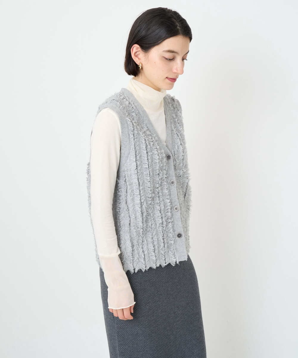 PHSAD36250 GEORGES RECH(小さいサイズ)(メゾン ドゥ サンク) ラメジャガードシャギーニットベスト ライトグレー